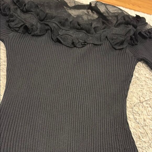 INTERMIX Black Ruffled  Bodysuit - Picture 3 of 5